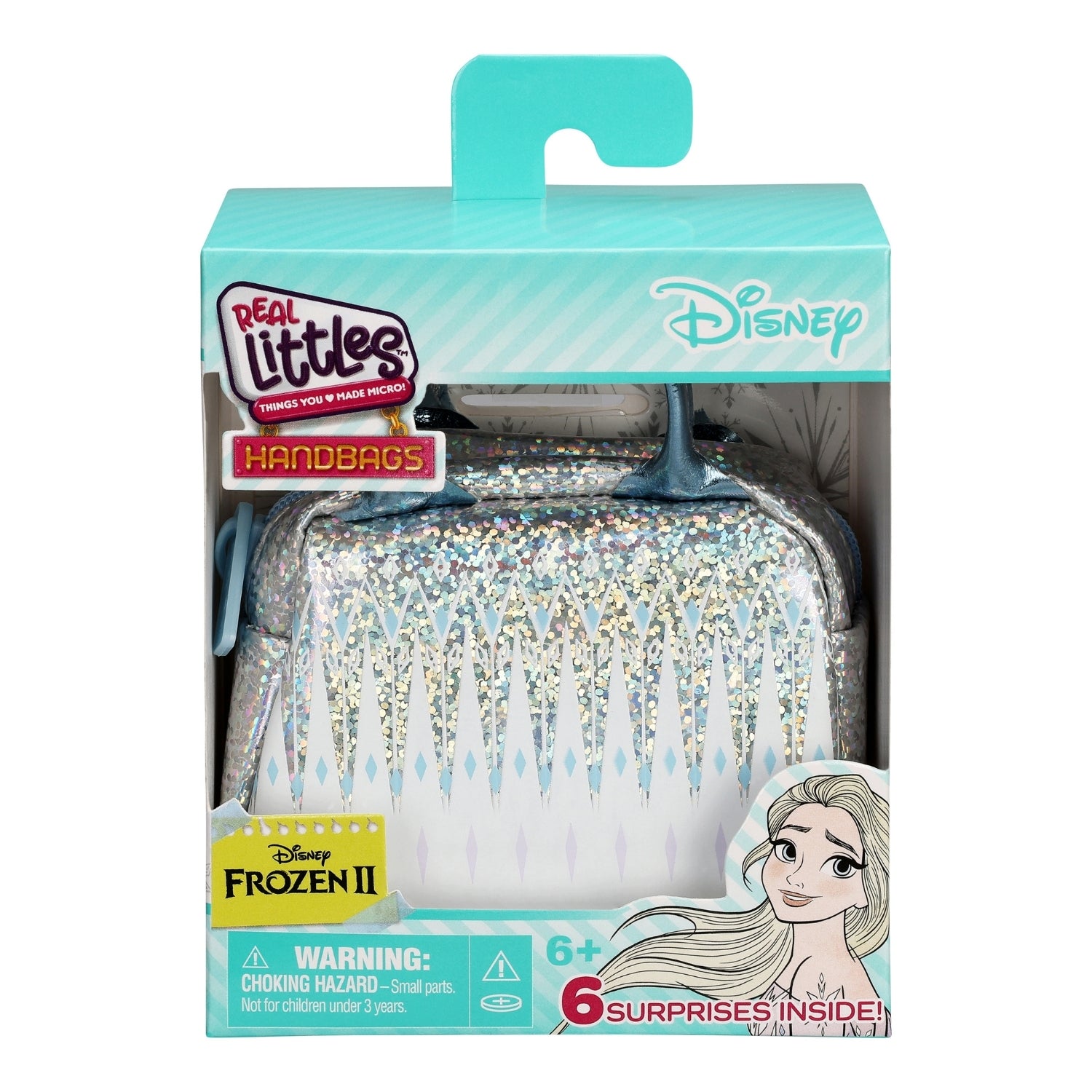 Packaged toy handbag with Disney branding and character illustration on a white background