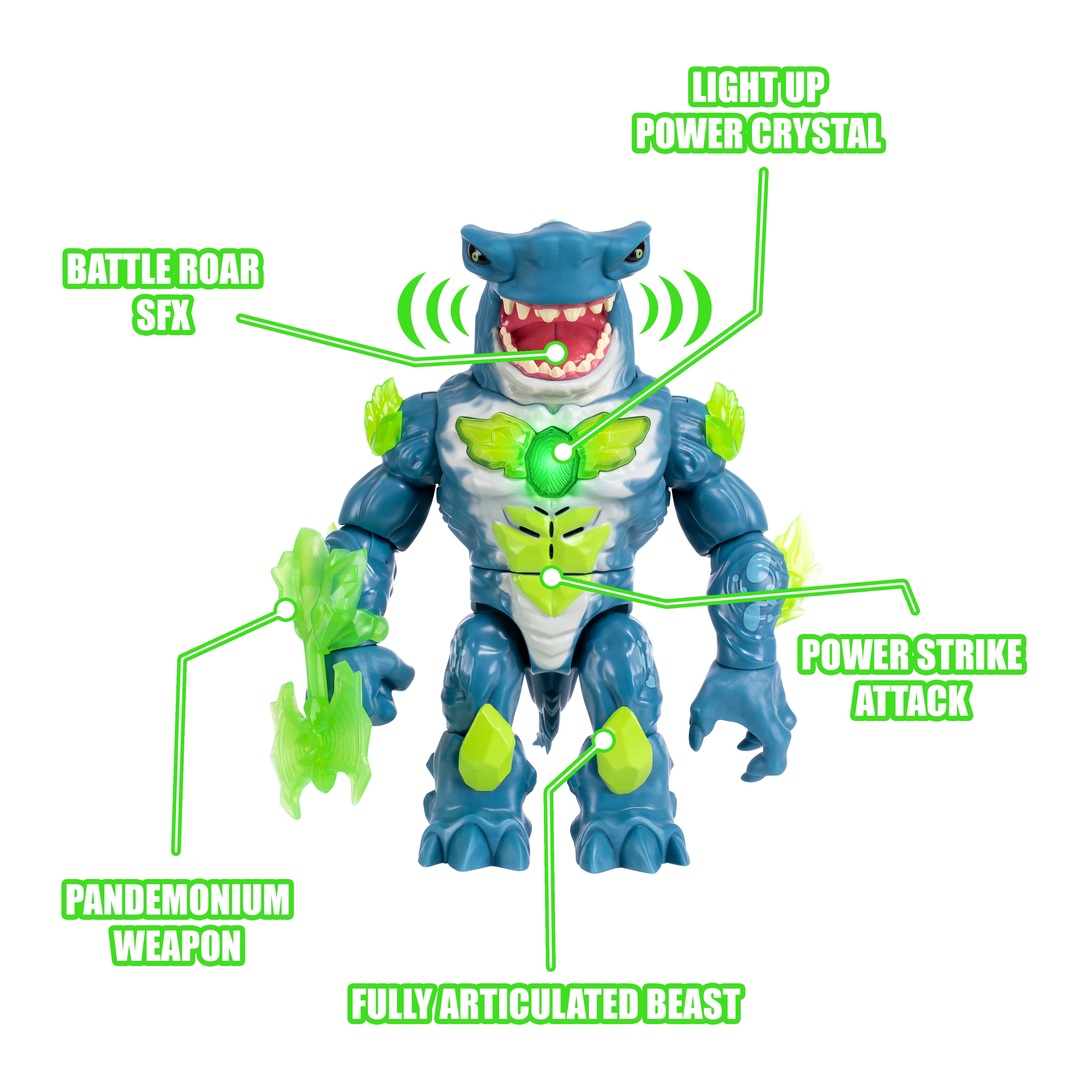 Toy figure with features highlighted on a white background