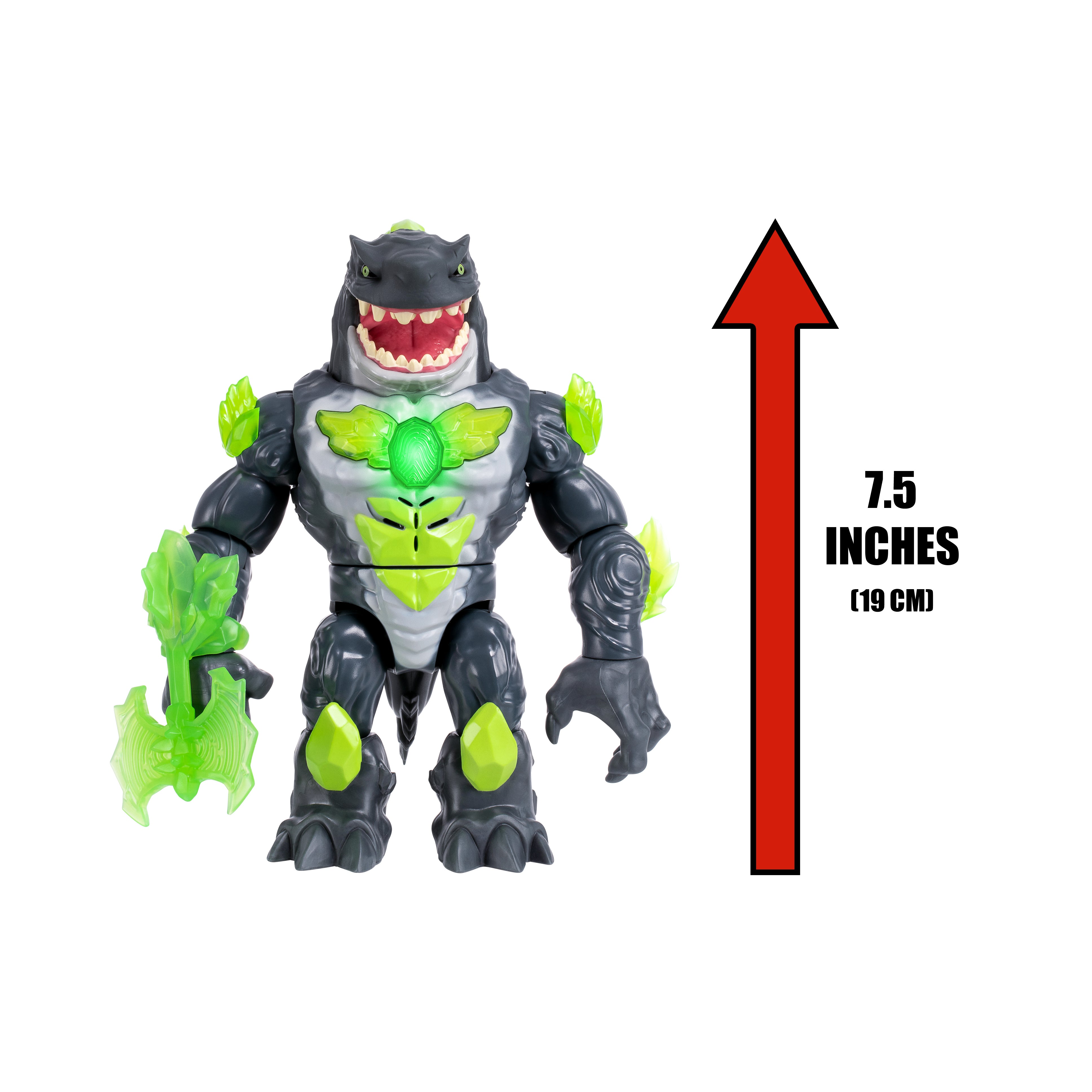 Toy figure with green accents and a measurement indicator showing 7.5 inches tall.