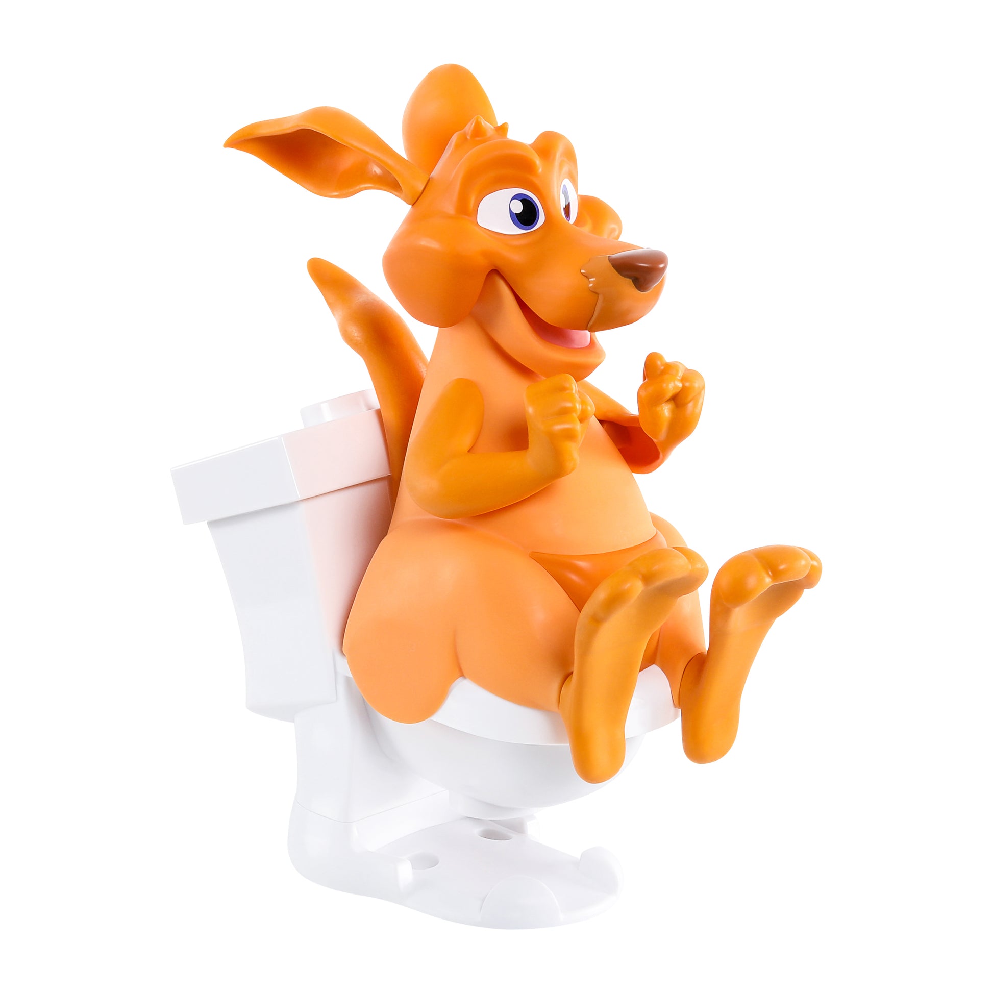 Orange cartoon kangaroo figurine on a white background