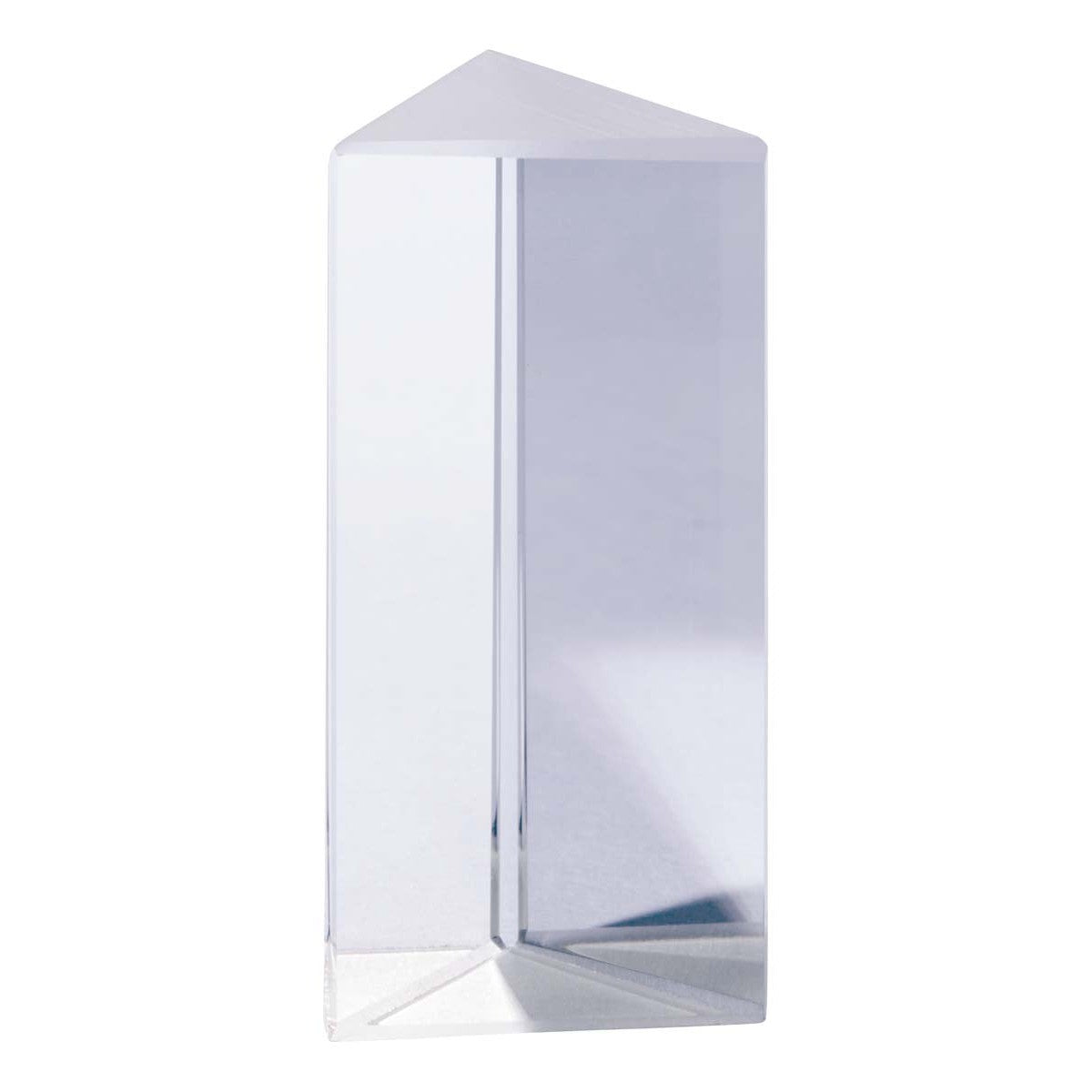 The Toy Science Right Angle Prism by Toy Science is a clear, glass-like prism with a pointed top and rectangular sides, standing upright on a white background—perfect for exploring optics and STEM learning.