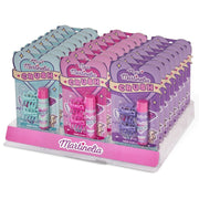 A display of Martinelia Crush Hair Clips & Lip Balm gift sets by Martinelia, featuring vibrant hair clips and lip balm in pastel boxes, organized neatly on a pink and white stand.