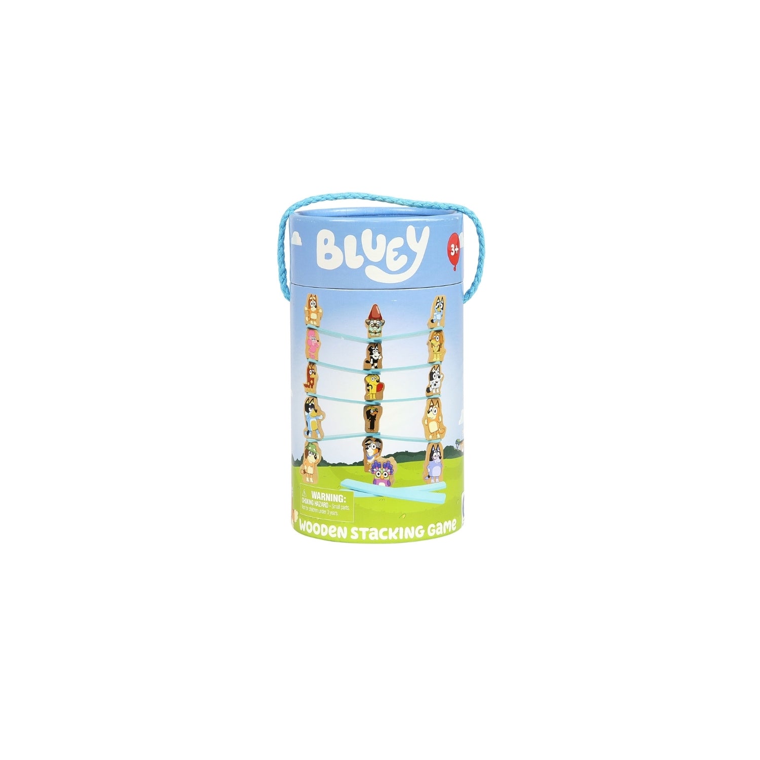 Bluey wooden stocking stuffer game packaging on a white background