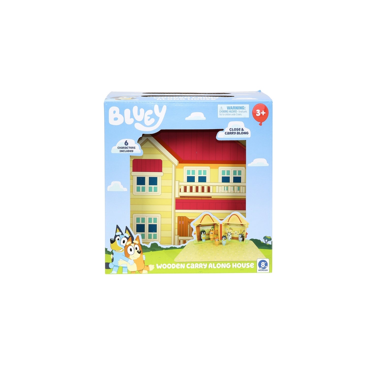 Boxed toy house with 'Bluey' branding on a white background