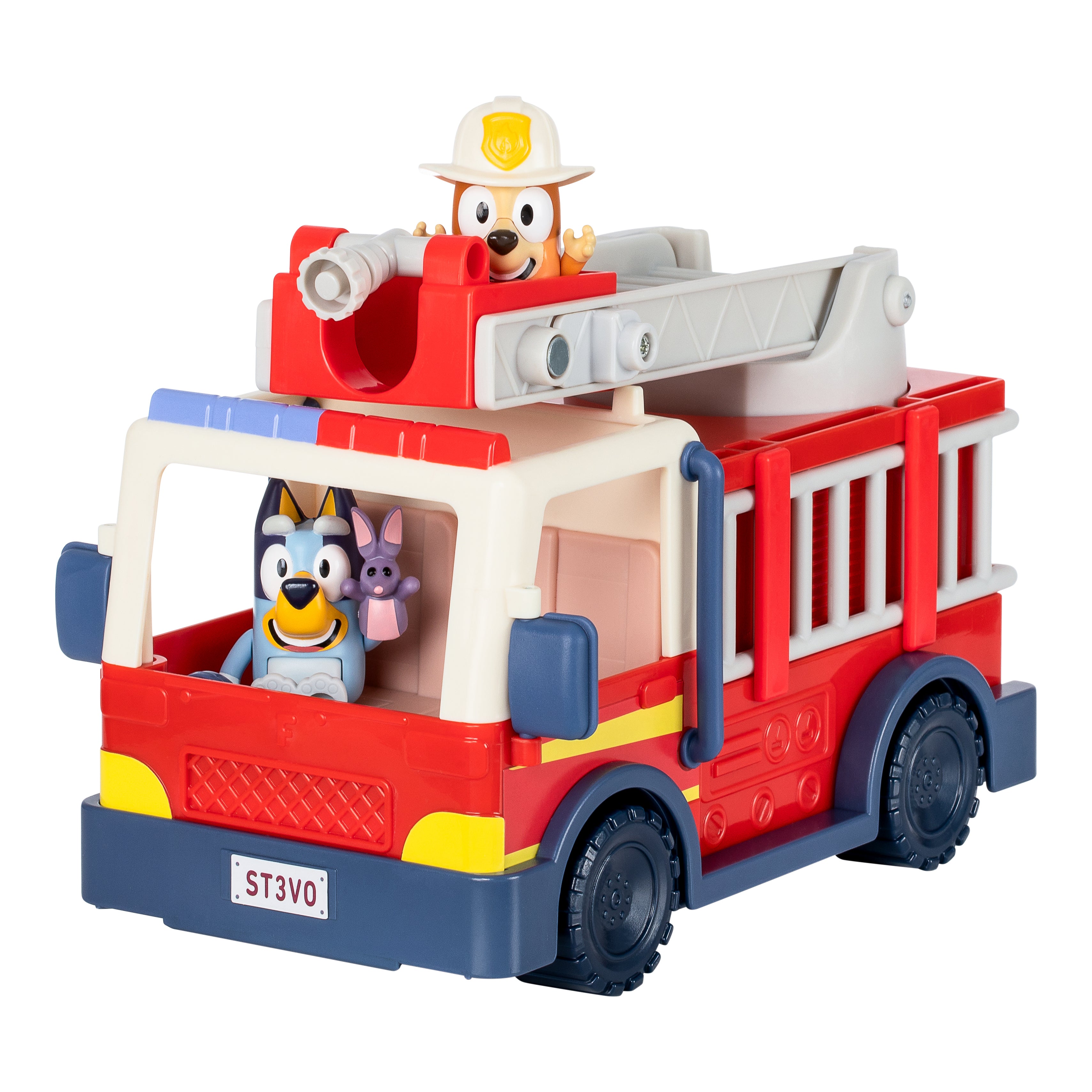 Bluey and Bingo on firetruck toy