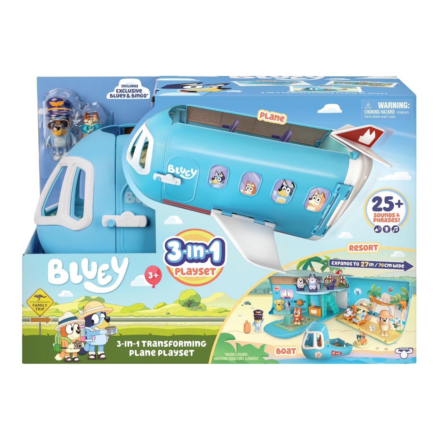 Bluey 3-in-1 transforming plane playset packaging on a white background