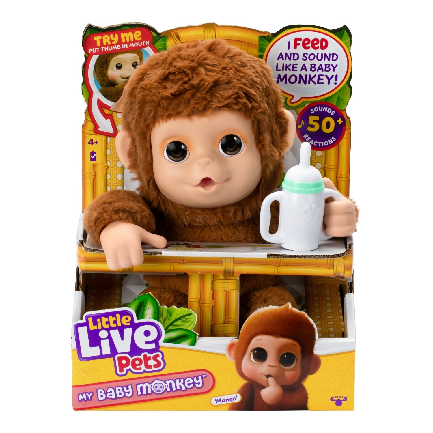 Toy monkey with packaging featuring 'Little Live Pets' branding