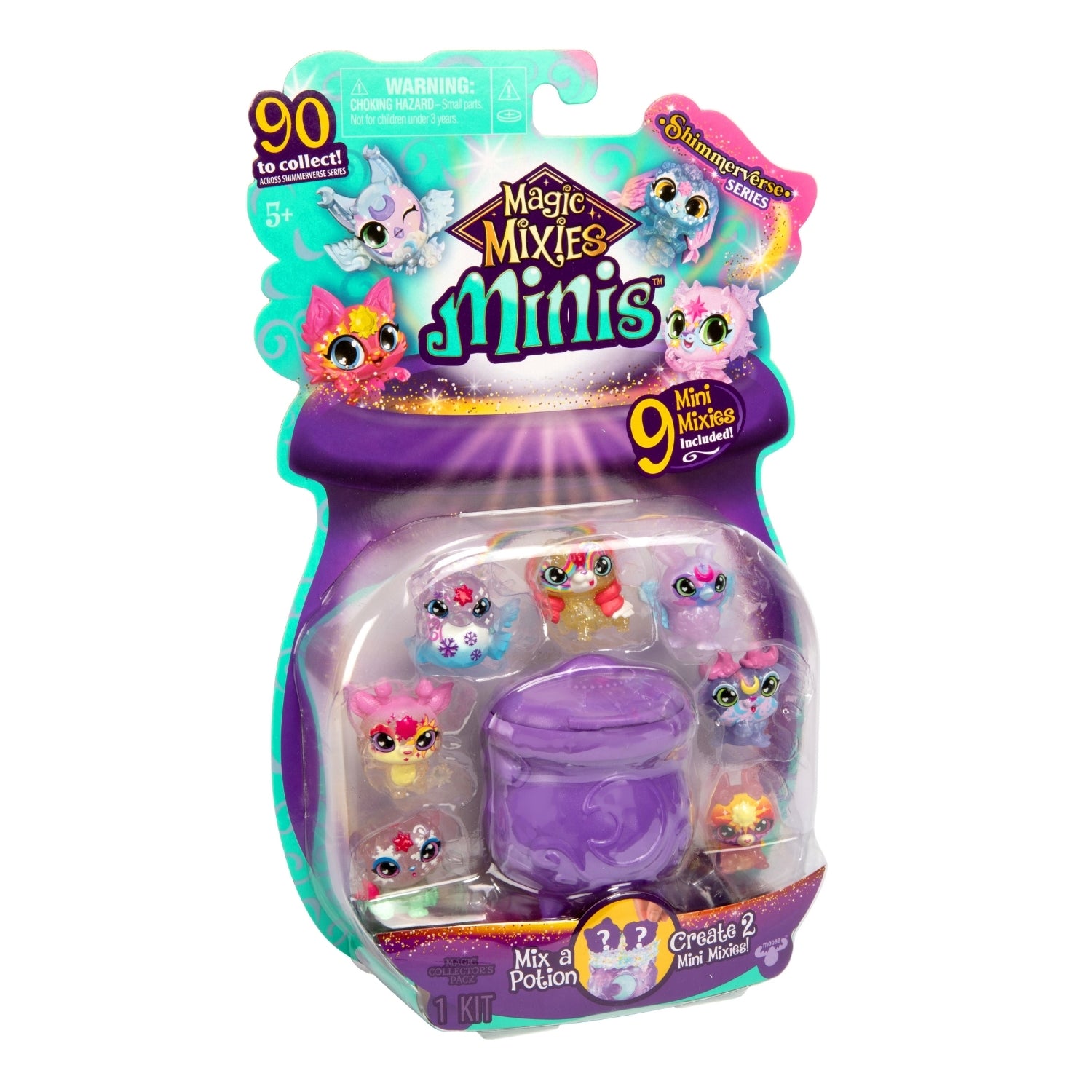 Packaging of Magic Mixies Minis toy set with purple and teal design.