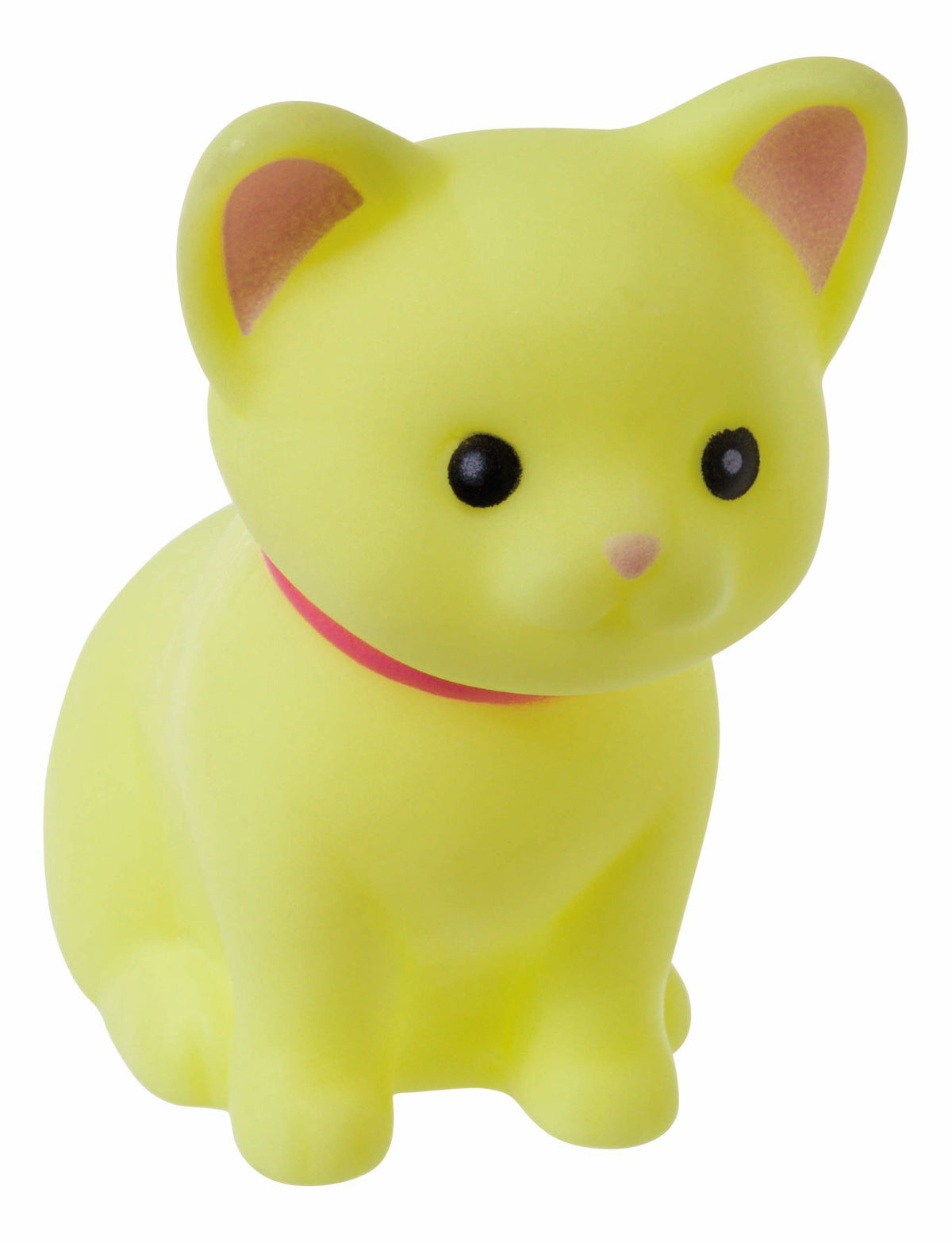The Farm Fresh Carry-Along Critters by Farm Fresh features a cute yellow rubber duck shaped like a cat, with pink inner ears, black eyes, a pink nose, and a thin pink collar—perfect for collectible toy fans.