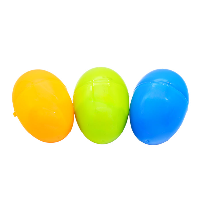 The Toysmith Funny Putty 3 pack features orange, green, and blue plastic Easter eggs lined up on a white background, perfect for filling with classic Funny Putty for hands-on fun.