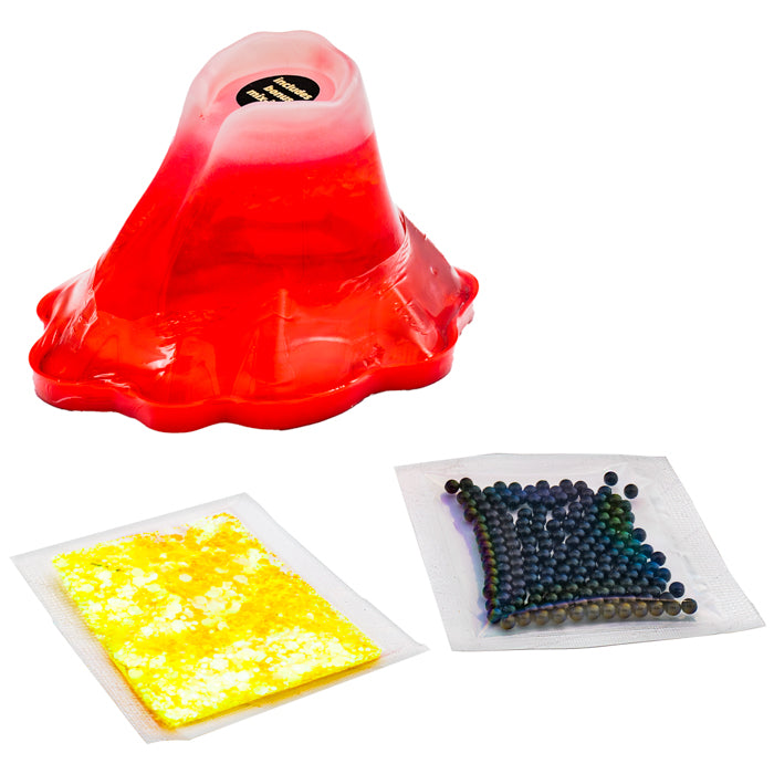 The Toysmith Crispy Crunch Lava Slime by Toysmith features a red plastic volcano model plus yellow powder and black-blue beads for a fun, engaging eruption activity that builds fine motor skills.
