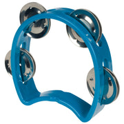 The Toysmith Tambourine by Toysmith is a blue plastic music toy with five pairs of silver jingles, shown standing upright on a white background.