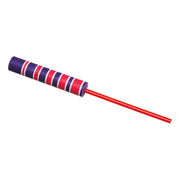 A single Neato! Fling Zing Chinese Yo-Yo by Neato!, featuring a cylindrical body with purple, red, and white stripes and a red stick, isolated on a white background.