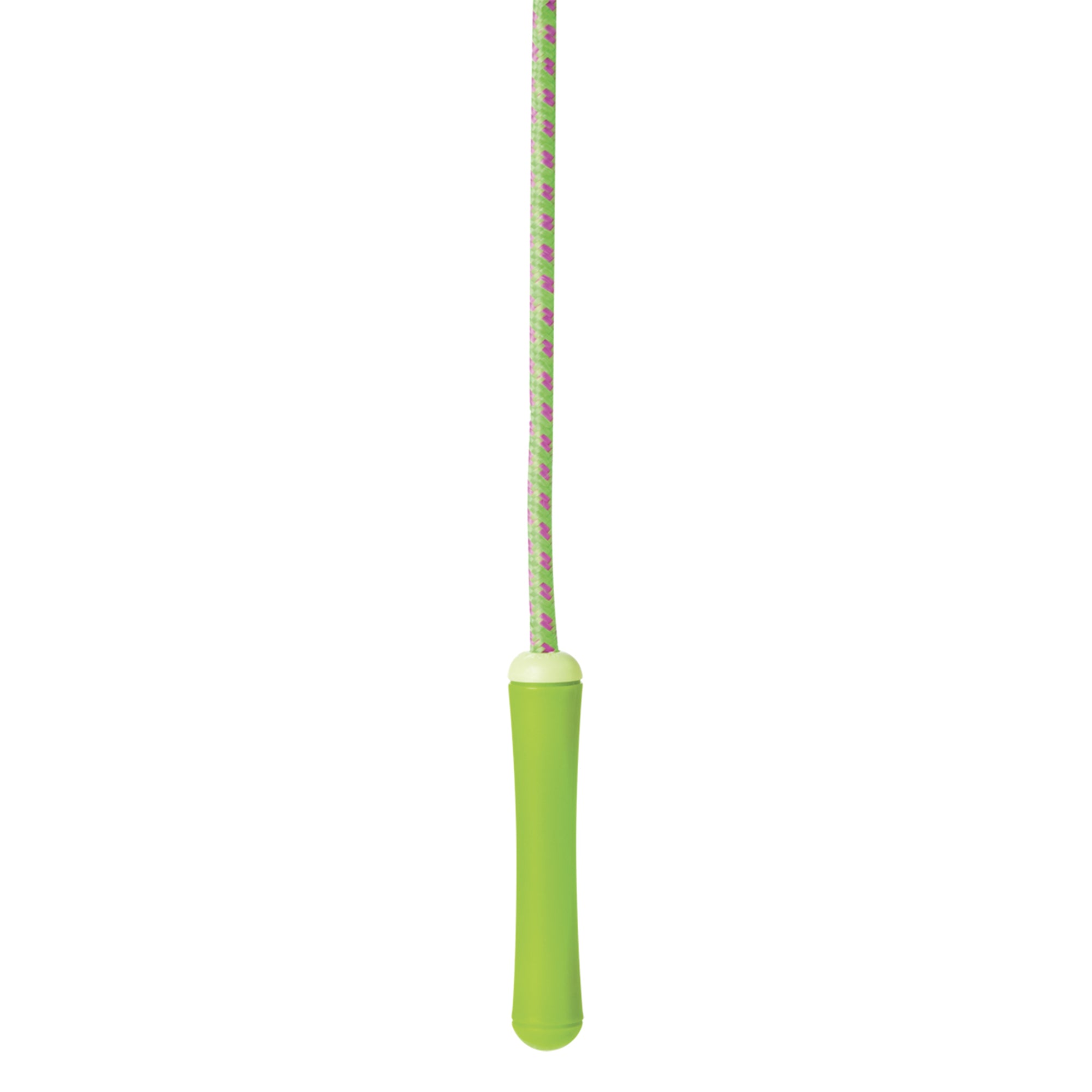 The Playground Classics 7ft Jump Rope by Playground Classics features a textured handle and a braided rope with green and pink strands, making it perfect for active kids. Shown against a white background.