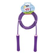 The Playground Classics 7ft Jump Rope features a purple rope with matching handles, neatly coiled on packaging labeled "Playground Classics 7ft Jump Rope"—ideal for active kids who love playground fun.