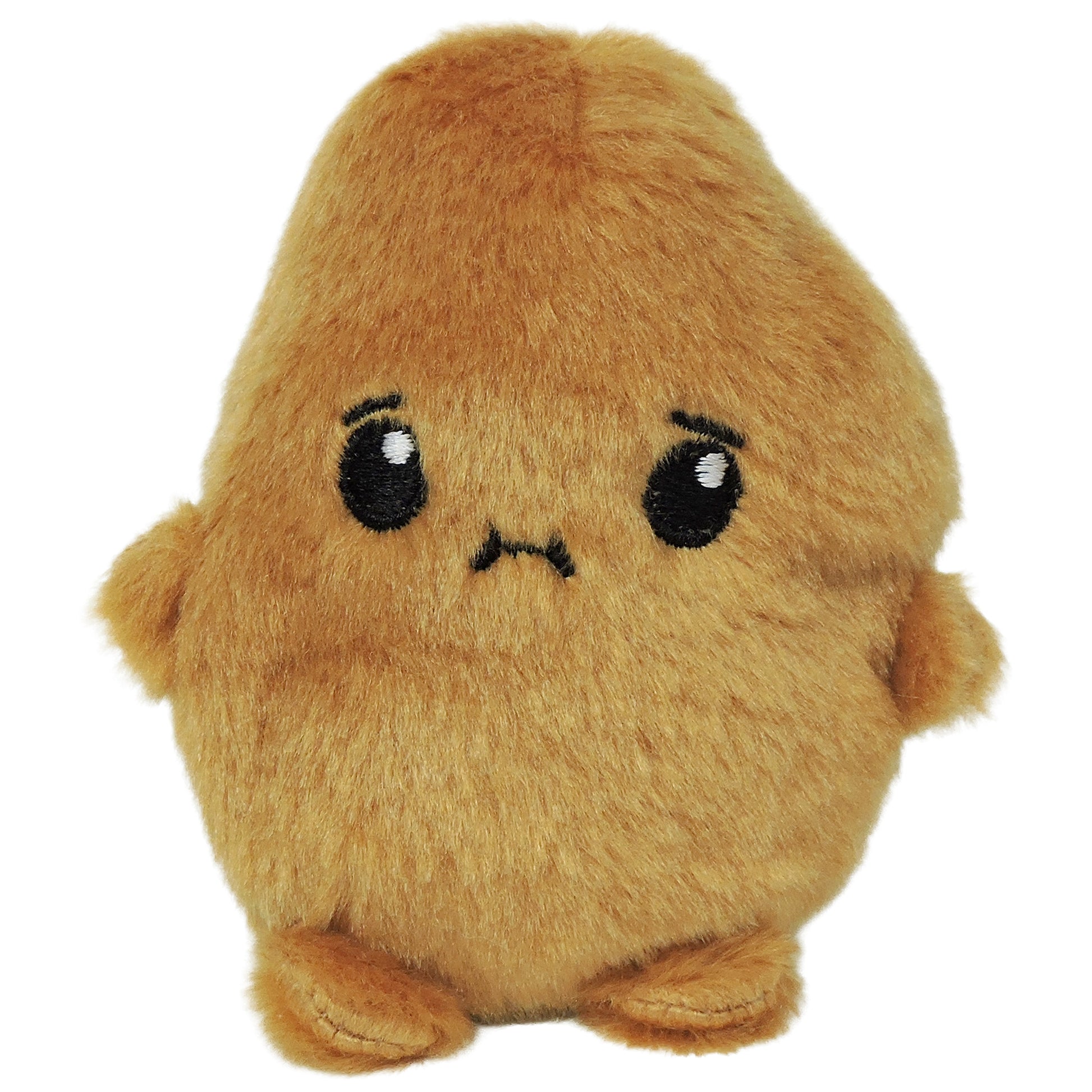 The Sugar Skwisheez Night Shades is a slow-rising plush shaped like a potato with light brown fur, small arms and feet, and big sad black embroidered eyes. Pre-order this adorable Sugar Skwisheez collectible now!.