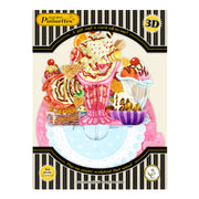 The Santoro Pirouette Card: Ice Cream Sundaes features illustrated ice cream desserts—sundaes, cones, and pastries—on a lacy doily background. This 3D pop-up card rotates to display a delightful paper sculpture.