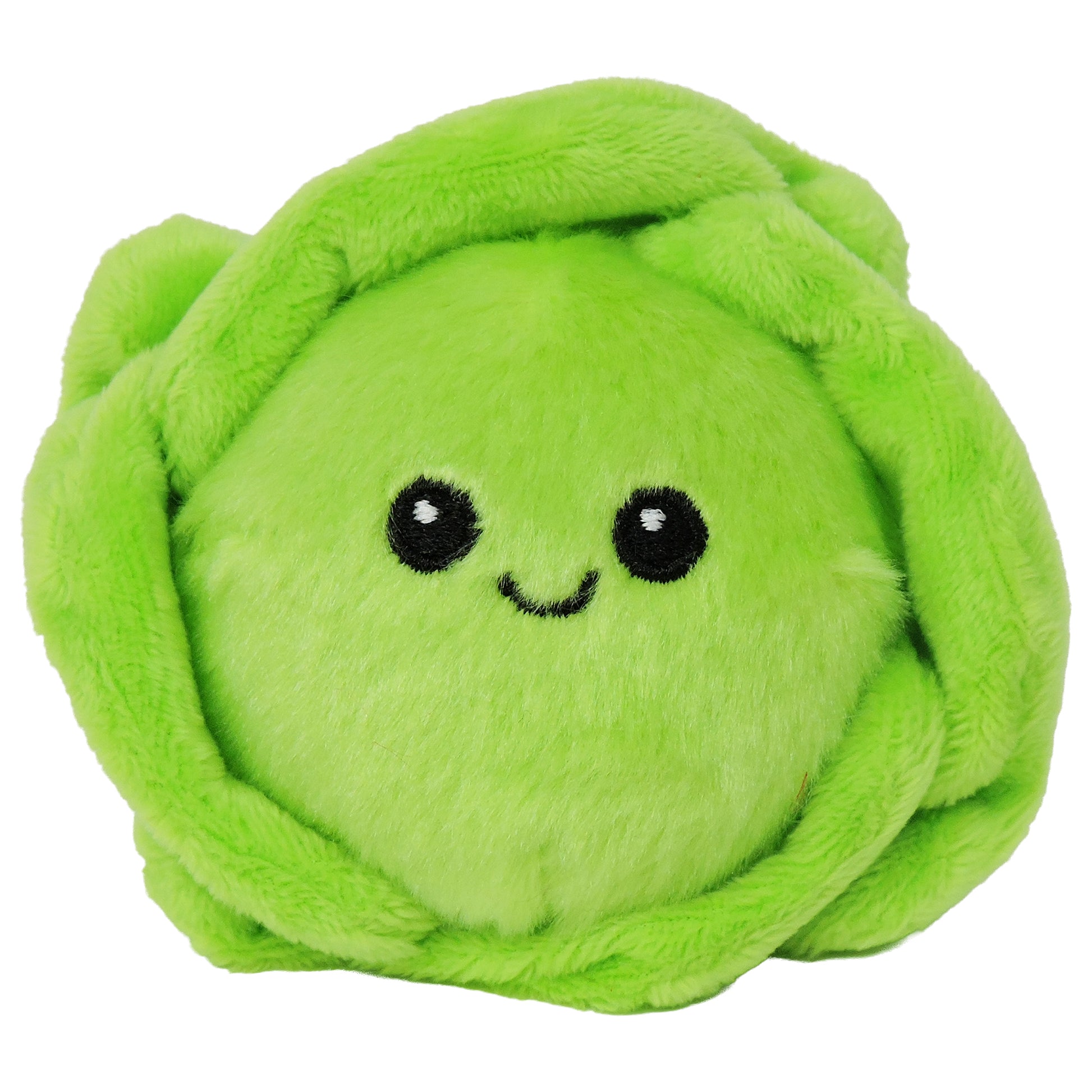 The Sugar Skwisheez Peelin' Good is a slow-rising plush shaped like a bright green cabbage with embroidered eyes, a small black mouth, and soft leafy layers. Pre-order this adorable Sugar Skwisheez toy now!.