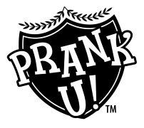 Black and white logo of 'Prank U!' with a shield design.