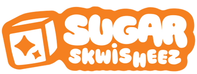 Logo of Sugar Skwisgeez with an orange border and white text