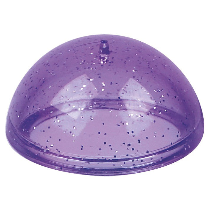 The Toysmith Jumbo Glitter Poppin Hopper is a translucent purple dome-shaped toy with embedded silver glitter and a top nub—perfect for action-packed fun!.