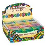 A vibrant box labeled Toysmith Mini Crayons holds compact crayons from Toysmith. Featuring playful patterns and "Make beautiful pictures!" plus "Non-Toxic" text, it's perfect for creative play for ages 5 and up.