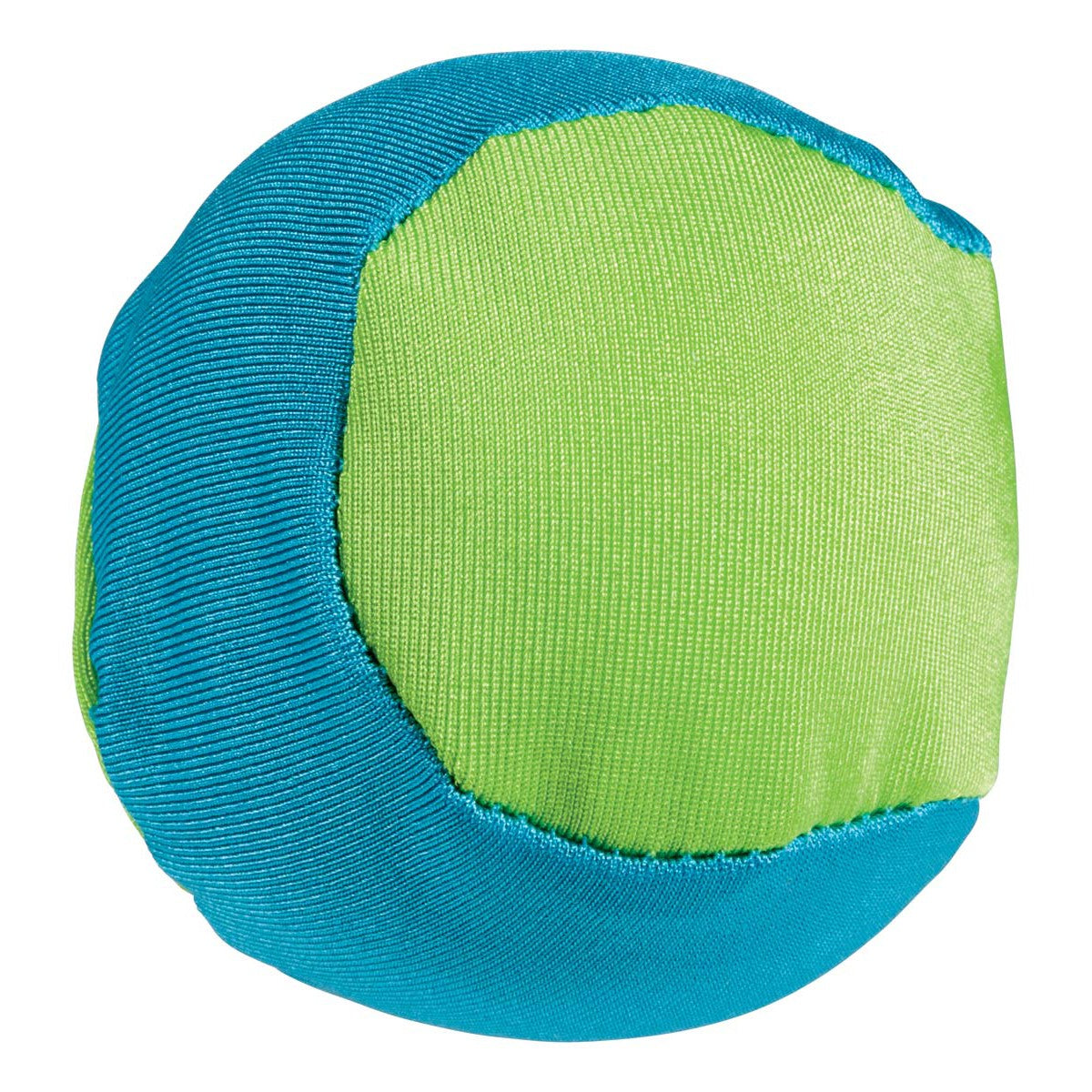 The GO! Play Triple Play Combo Set by GO! Play features a soft, round ball crafted from bright green and turquoise fabric panels with visible seams—ideal for kids’ backyard fun or as part of any outdoor game set.