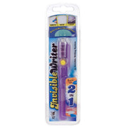 The IQ 2 in 1 Invisible Writer features black and purple invisible ink, a built-in UV light to reveal secret messages, and comes packaged in a clear plastic blister pack.