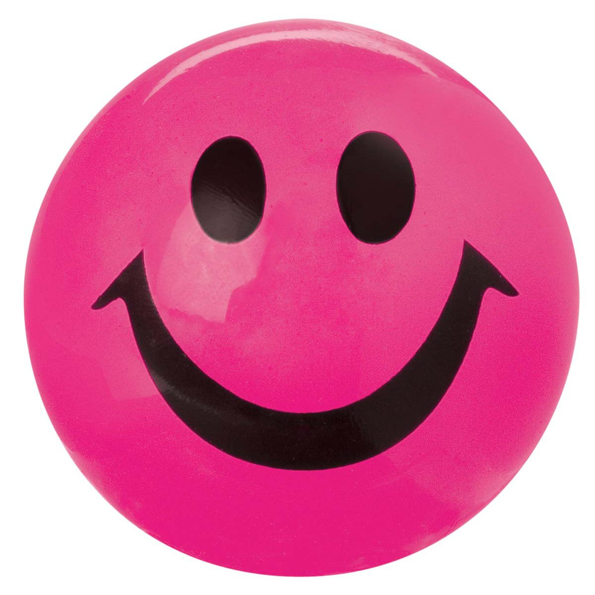 The Toysmith Light Up Happy Ball is a round, bright pink ball with a large black smiley face that glows brightly—perfect for nighttime play.