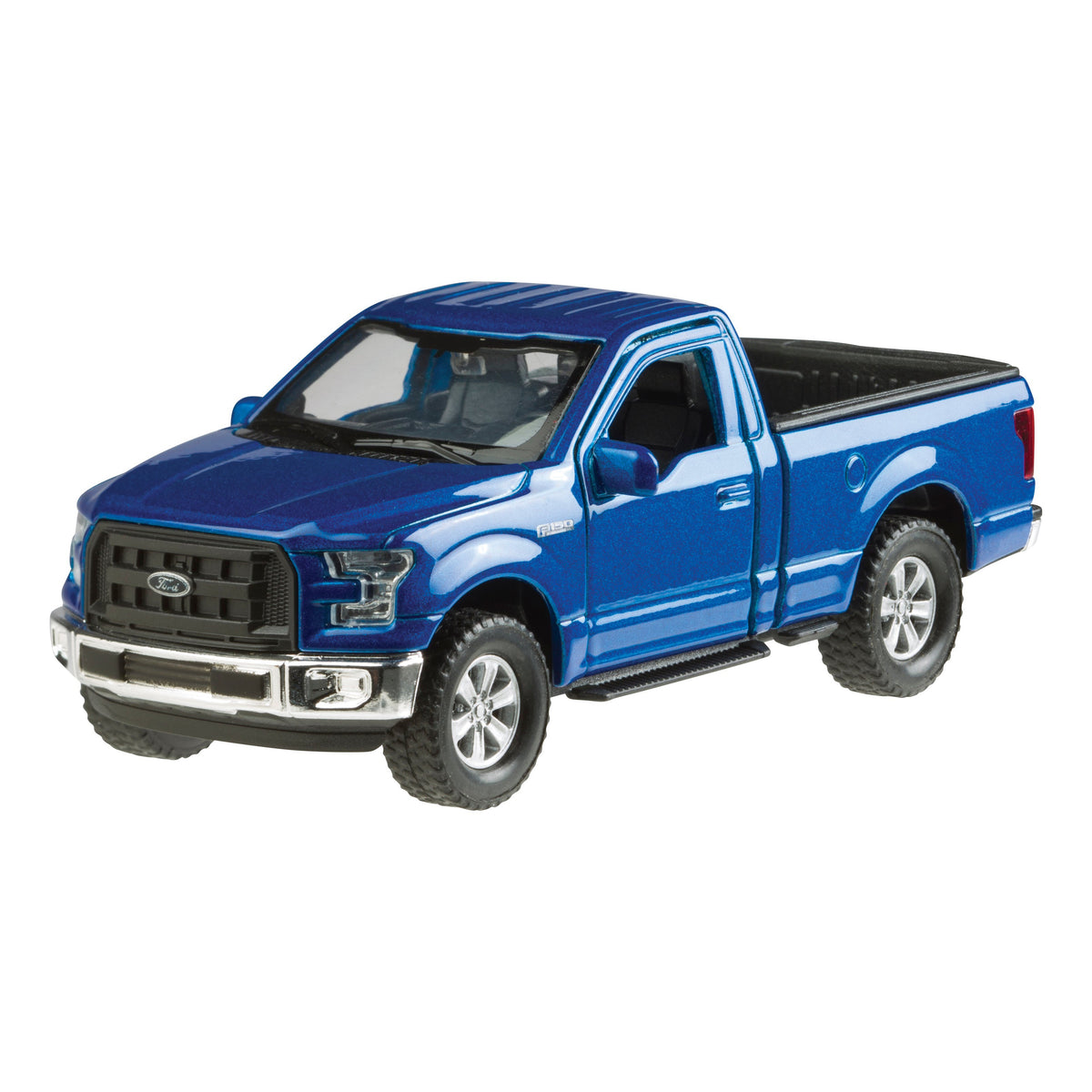 The Toysmith Ford F-150 Truck by Toysmith is a blue toy pickup with silver accents and black wheels, displayed from a front-side angle on a white background.