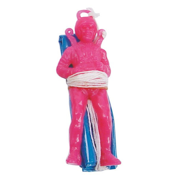 The Toysmith Giant Parachuter by Toysmith is a large pink plastic toy soldier with white string at its waist and a folded blue parachute—ideal for outdoor play adventures.
