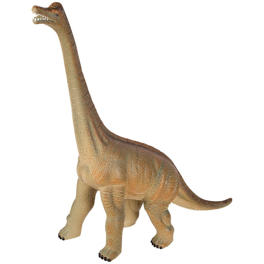 The Toysmith Soft Dinosaurs by Toysmith features a brown, long-necked Brachiosaurus standing on four legs with its head raised and mouth slightly open—ideal for sensory play and imaginative adventures.