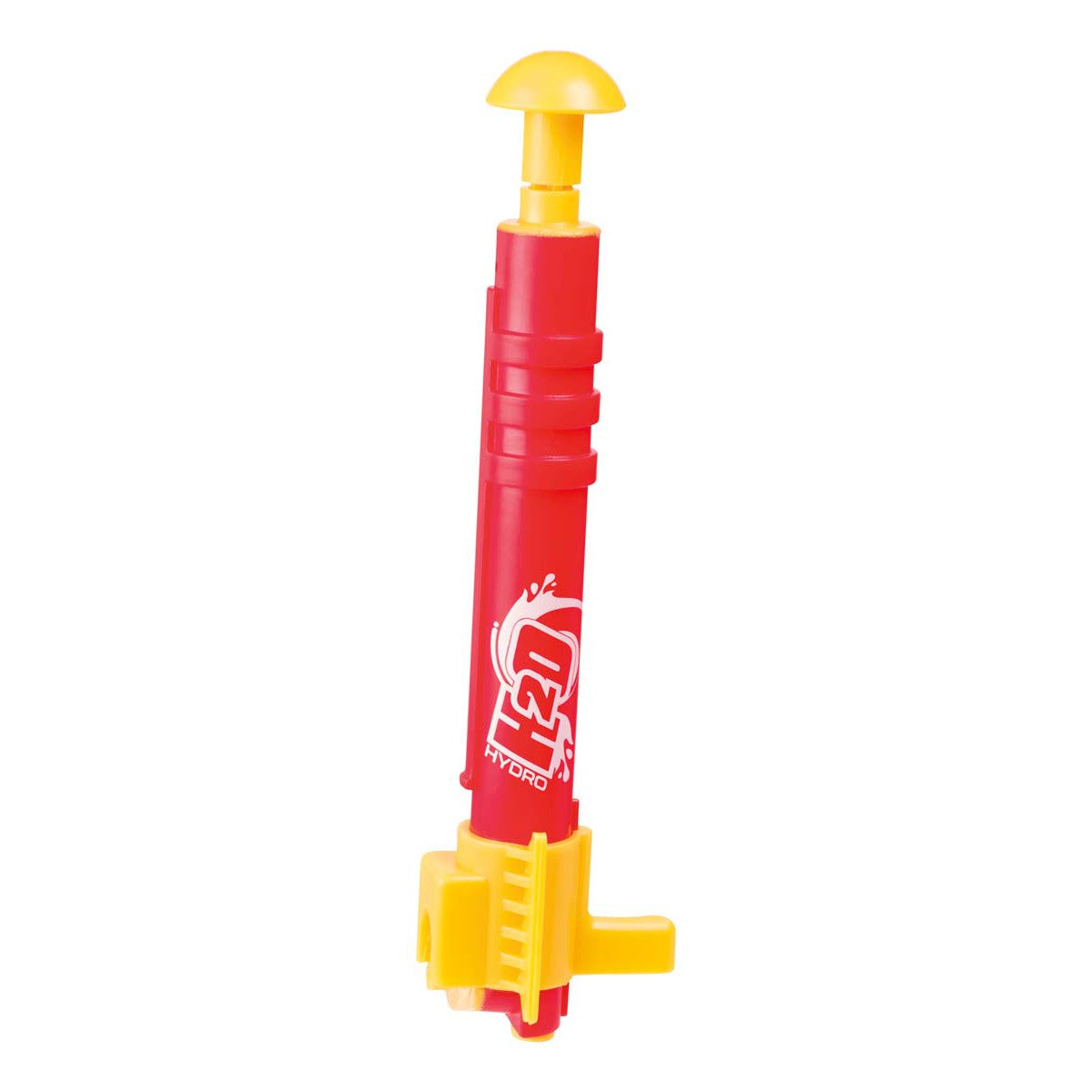 The Lanard Liqui-Fly Hydro Rocket by Lanard is a red and yellow plastic water blaster with a dome top, two grips at the base, and "H2O" on the side—ideal for outdoor STEM fun.