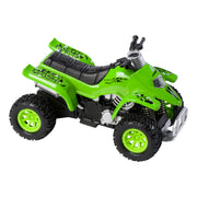 The Toysmith Rollin' Smart ATV is a high-energy toy in green and black, featuring four large rugged tires and detailed body designs, shown from a front side angle.