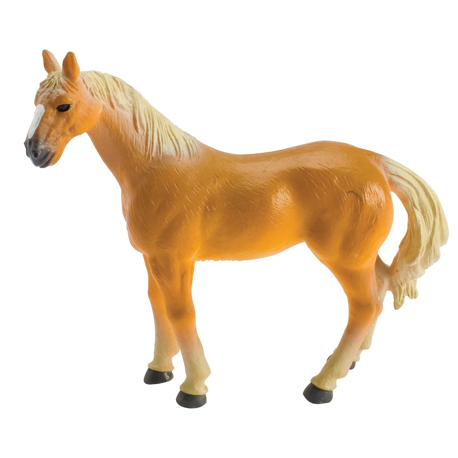 The Farm Fresh Country Horses plastic figurine by Farm Fresh features a light brown horse with a cream mane and tail, standing on all fours and facing left—ideal for imaginative play or farm animal collections.