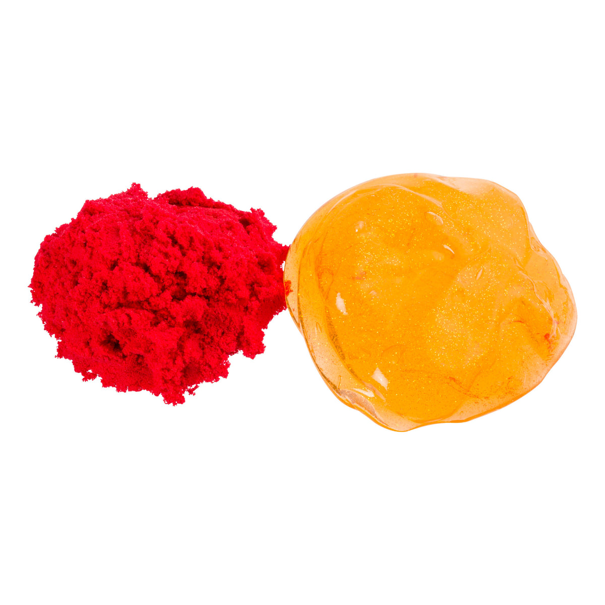 Astroverse Space Scape Slimes by Astroverse features a vibrant red and golden-yellow slime duo that resembles saffron powder and honey, perfect for sensory play, all showcased on a clean white background.
