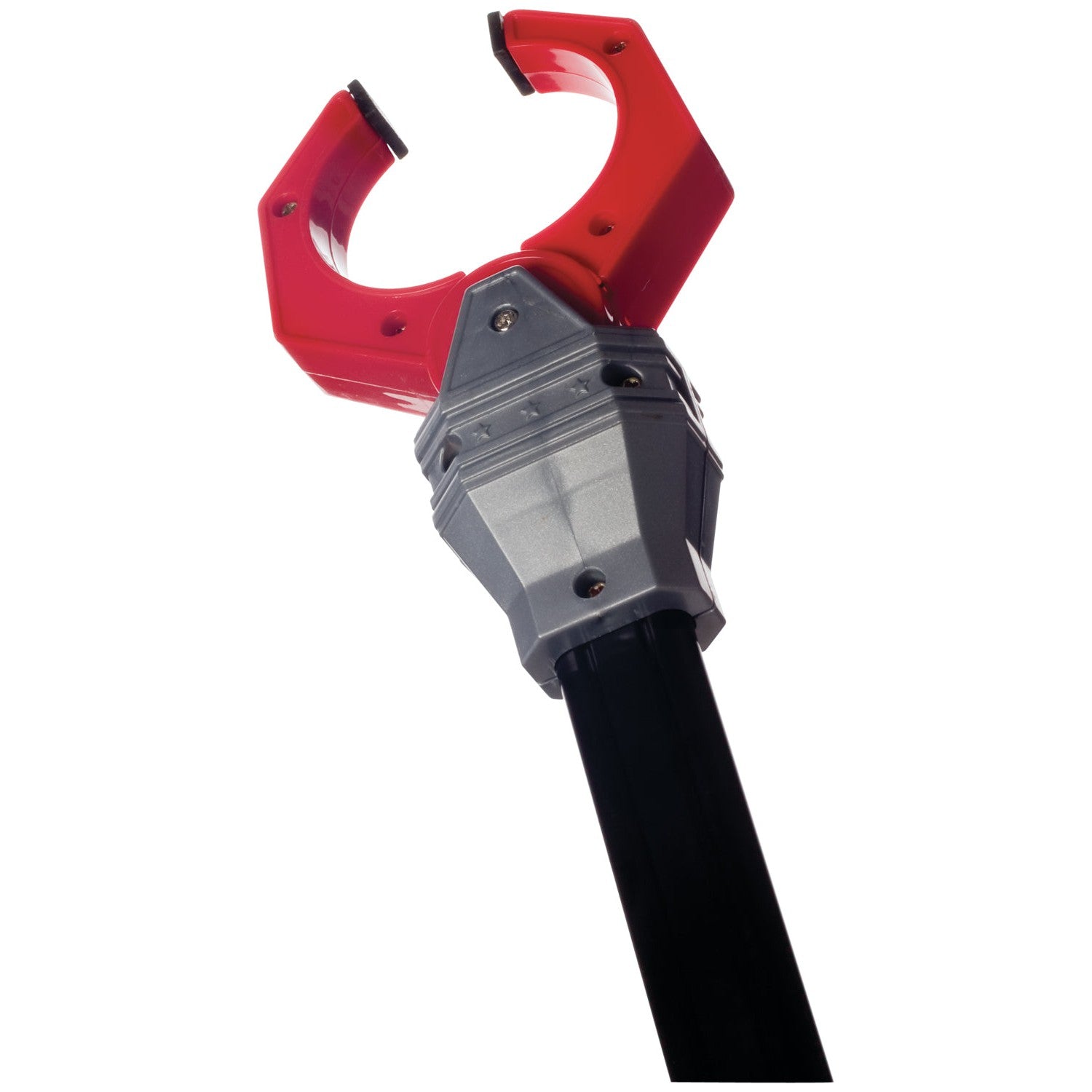 A close-up of the Toysmith 36in Robot Claw shows its red, claw-like end and silver joint on a long black handle—an ideal Toysmith toy for kids eager to explore fun.