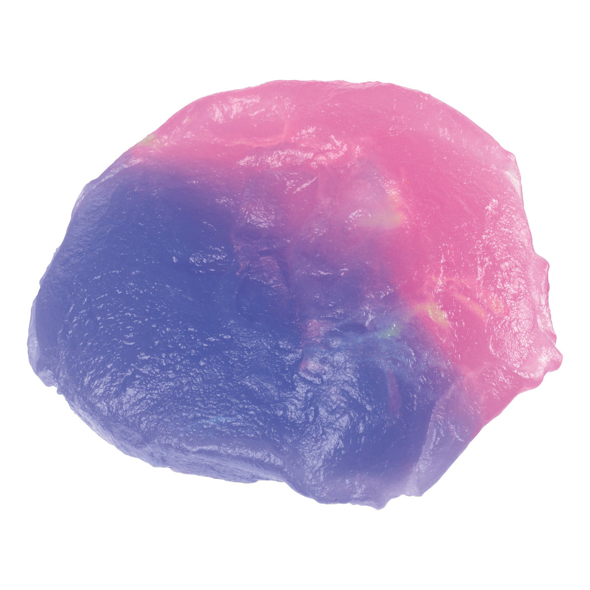 Glow-Tec’s Mood Mudd Changing Color Dough is a shiny, translucent slime that shifts from purple to pink across its soft, irregular surface, displayed against a white background.