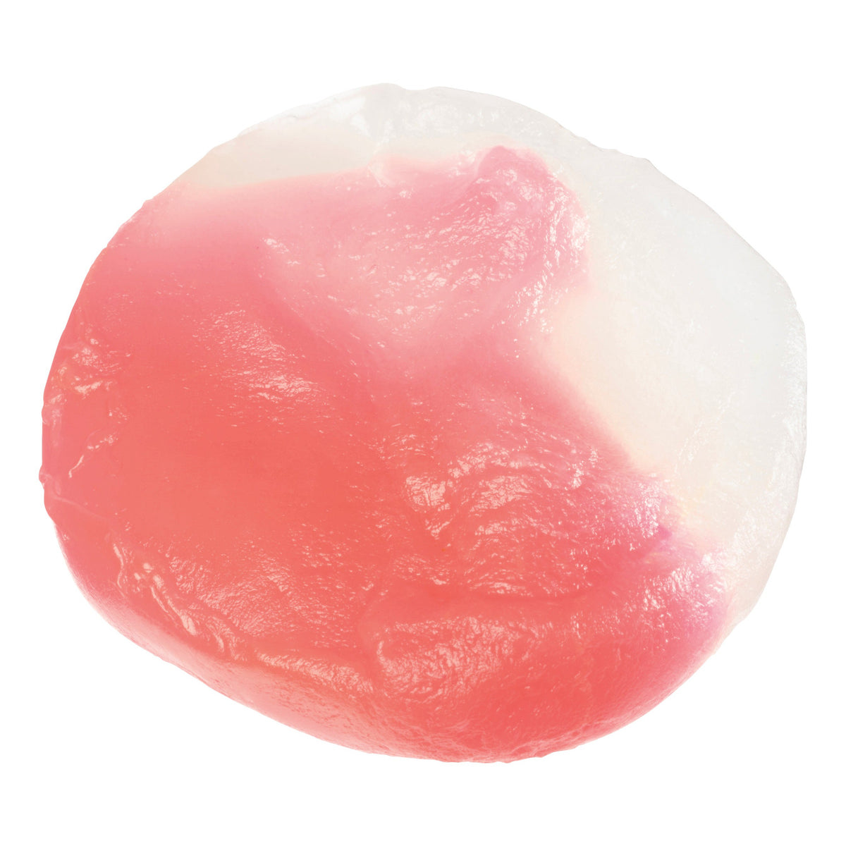 A round piece of Mood Mudd Changing Color Dough by Glow-Tec, featuring a pink and white, soft, squishy texture with a smooth, shiny surface, shown isolated on a white background.