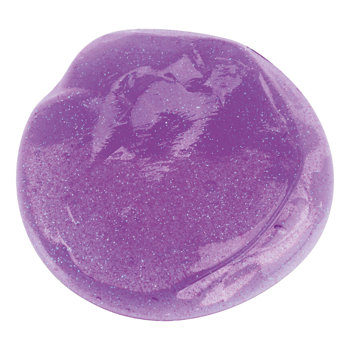 A close-up of Toysmith Mix-Ins Slime Asst by Toysmith, showing a shiny, glittery, round purple putty slime toy on a white background.