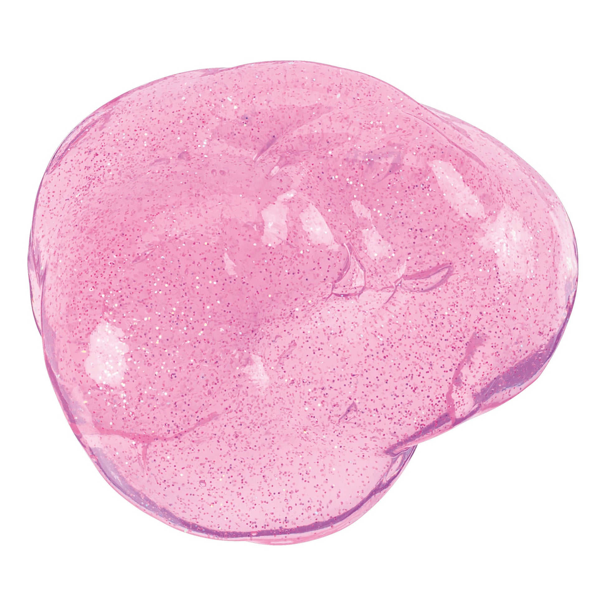 The Toysmith Squishy Kiji Buddy & Slime by Toysmith features translucent pink slime with fine glitter, looking glossy and slightly lumpy against a white background for a delightful sensory experience.