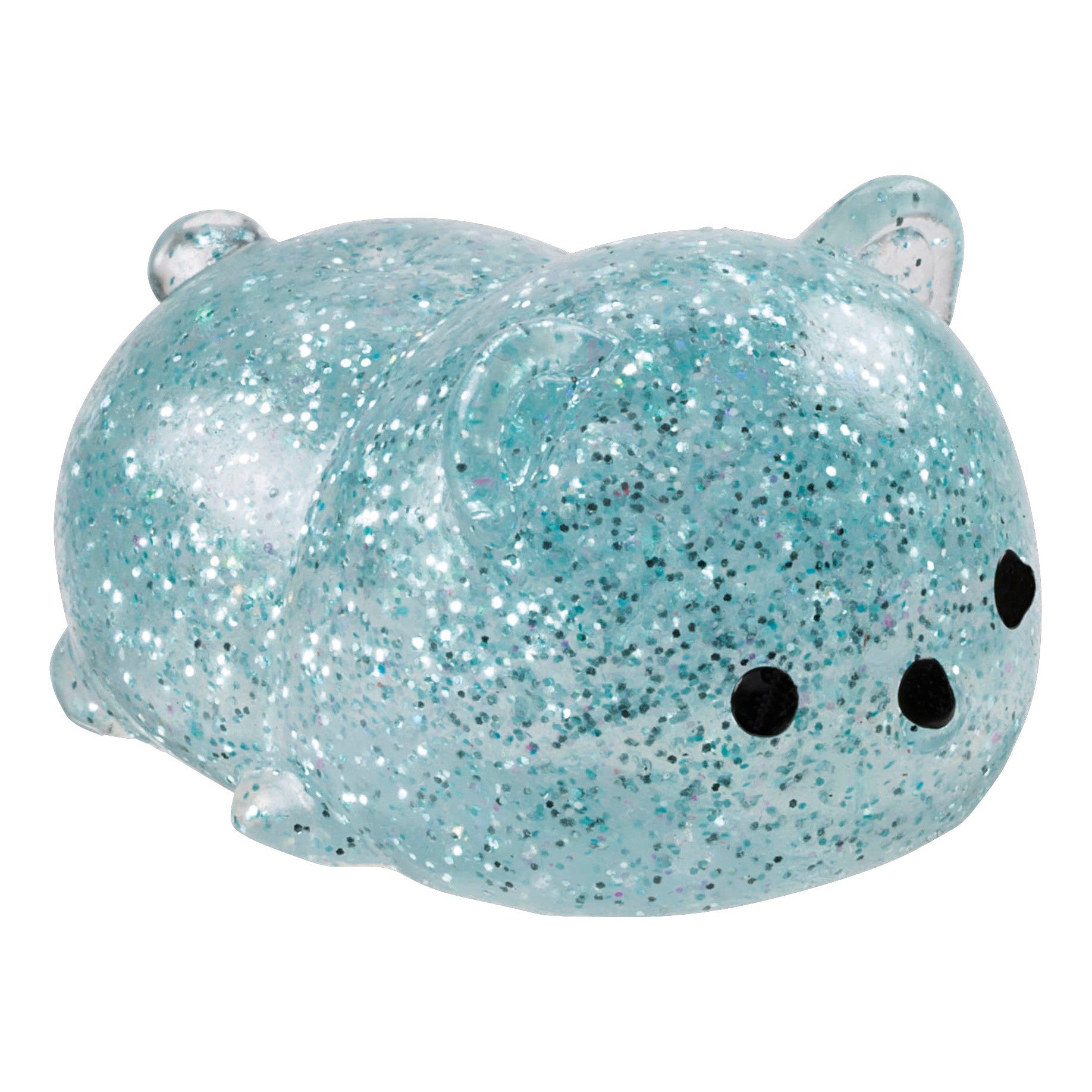 The Toysmith Squishy Kiji Buddy & Slime by Toysmith is a small, rounded blue animal figurine with glitter and black eyes and nose, resembling a cute bear or cat—perfect for a satisfying sensory experience.