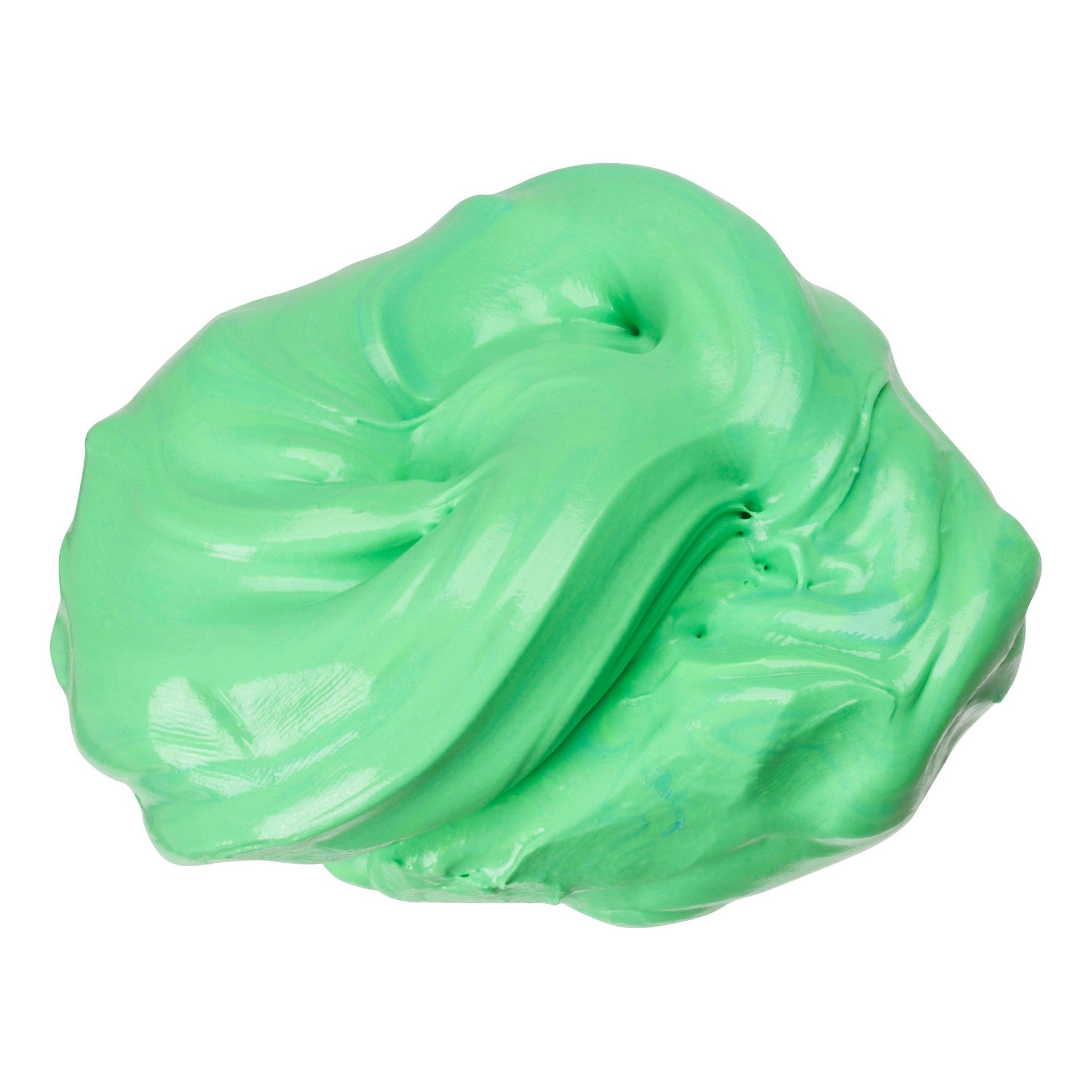 A close-up of Toysmith Tie Dye Slime by Toysmith features its shiny, smooth, swirled green texture, providing a vibrant sensory experience on a white background.