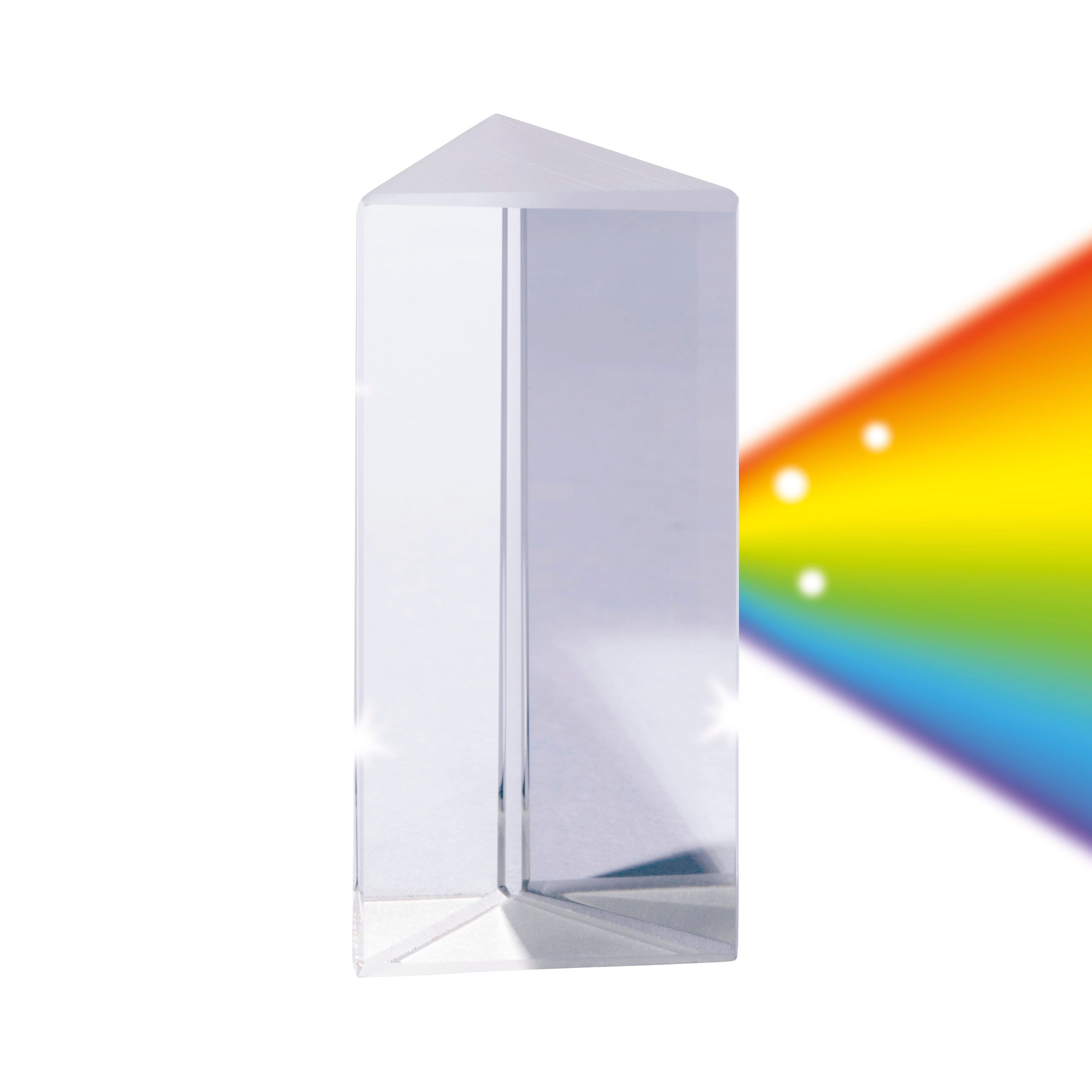 The Toy Science Right Angle Prism by Toy Science refracts white light into a vibrant rainbow of red, orange, yellow, green, blue, and violet—perfect for captivating optics and STEM demonstrations.