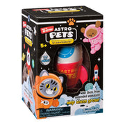Toysmith Astro Grow Pets is a boxed toy with colorful space-themed packaging featuring rockets and cartoon astronaut animals in spacesuits. For ages 5+, the package warns of small parts.