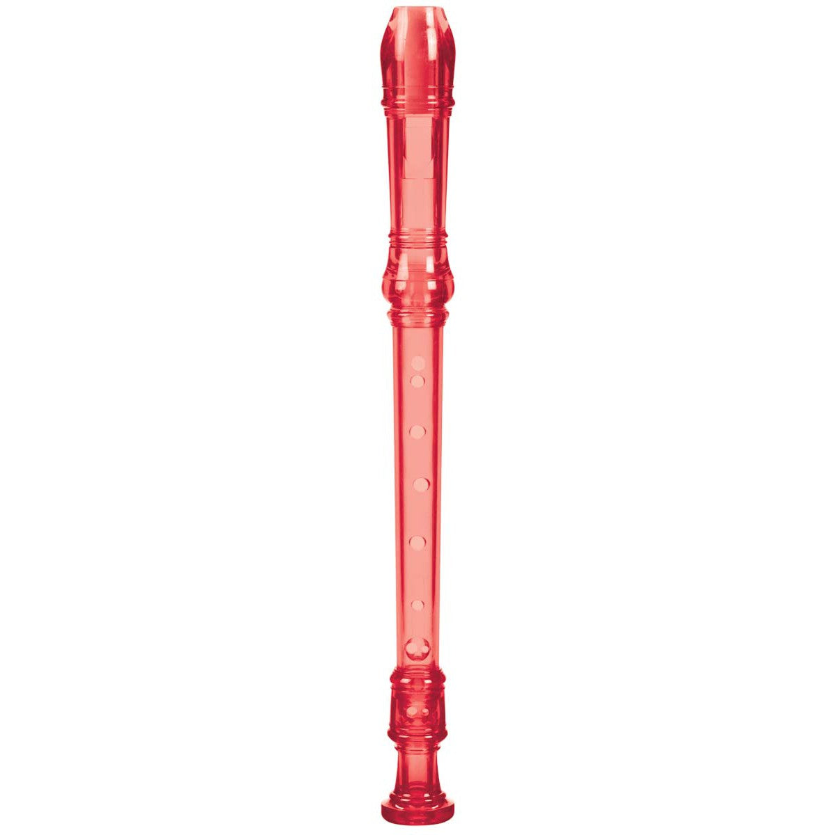 The Toysmith Recorder by Toysmith is a red plastic children's recorder with finger holes, shown vertically against a white background—perfect as a beginner musical instrument.