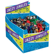 The Toysmith Jazzy Jingles display box holds colorful jingle bell bracelets with silver bells. Decorated with musical notes, this fun Toysmith product is a perfect holiday noisemaker and playful musical toy for kids.