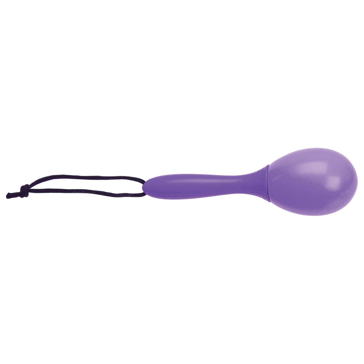 The Toysmith Li'l Cha Cha by Toysmith is a purple plastic maraca with a round bulb, long handle, and black cord loop—ideal as a festive party favor for any celebration.