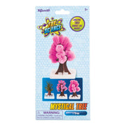 A Toy Science Mystical Tree kit by Toy Science shows a pink crystal tree at three growth stages and includes a warning about small parts for kids under 3 years old.