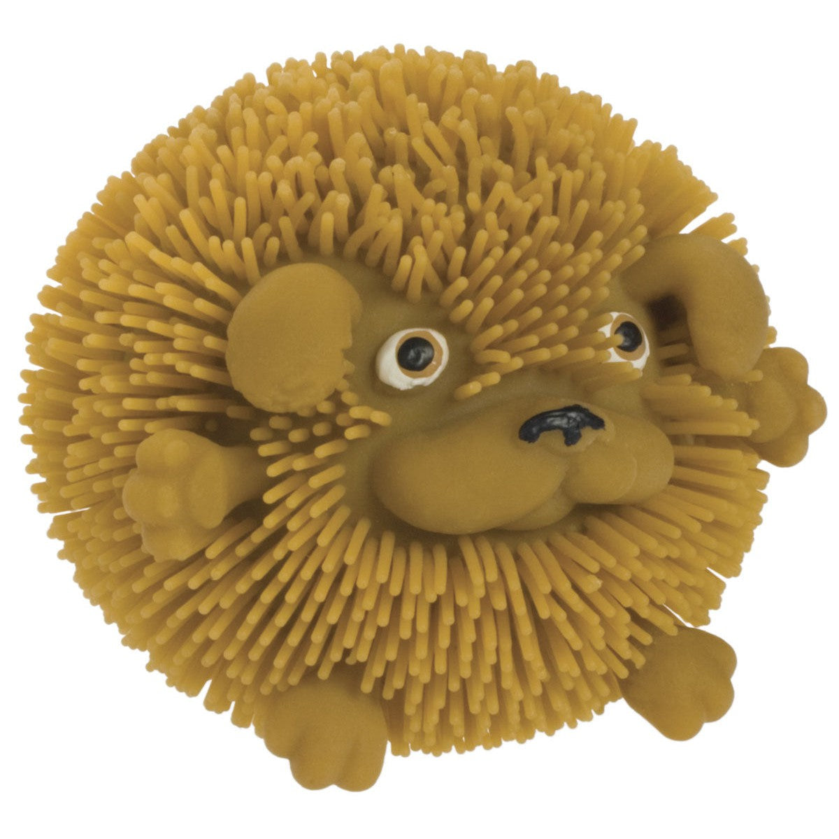The Farm Fresh Wee Critter Puffs by Farm Fresh is a round, yellow-brown sensory toy with a spiky texture and cute face, ideal as a fidget toy or squish ball for squeezing fun.